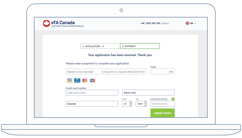 eTA Kanada - Application form